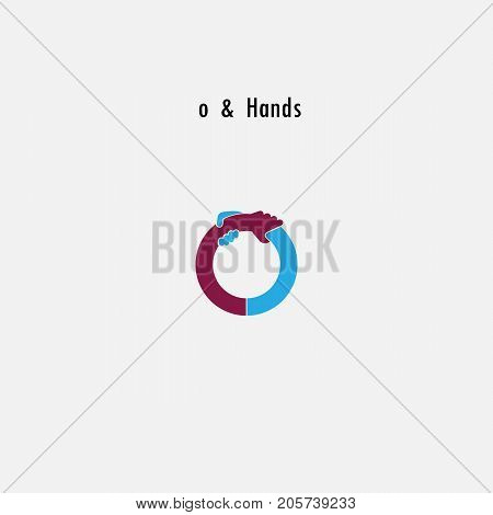 o- Letter abstract icon and hands logo design vector template.Business offer and partnership symbol.Hope and help concept.Support and teamwork sign.Corporate business and education logotype symbol.Vector illustration