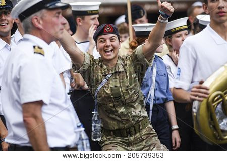 Szczecin Poland 6 august 2017: The Tall Ships Races 2017 crew parade in Szczecin ROYALIST UK.