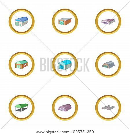Logistic building icons set. cartoon style set of 9 logistic building vector icons for web design