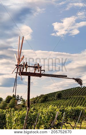 Windmill called Klapotetz in vineyard along the south Styrian vine route in Austria Europe