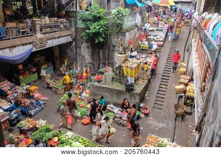 Bali Indonesia - September 9 2017 : Pasar Kumbasari Morning market flowersfruit and vegetable market. Ubud Bali Indonesia