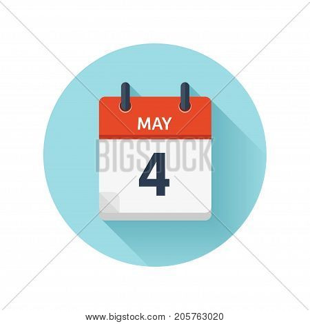 May 4. Vector flat daily calendar icon. Date and time, day, month 2018. Holiday. Season.