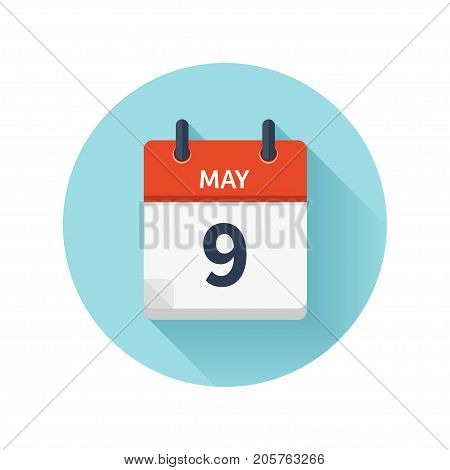 May 9. Vector flat daily calendar icon. Date and time, day, month 2018. Holiday. Season.