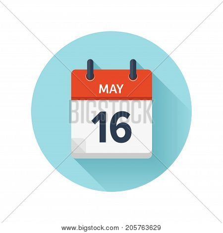 May 16. Vector flat daily calendar icon. Date and time, day, month 2018. Holiday. Season.