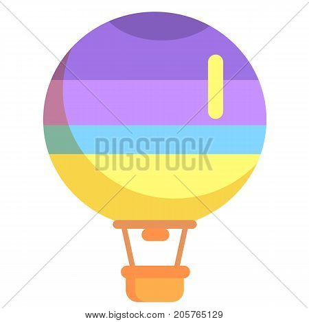 Hot air balloon with basket and color stripes isolated on white background. Vector illustration of transportation mean by air