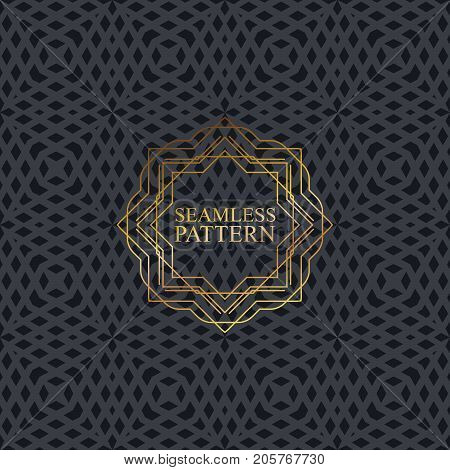 Abstract mosaic seamless pattern. Monochrome graphic element for textile or wrapper design. Seamless elegant texture with golden art-deco frame. Decorative stylish ornament. Vector abstract background