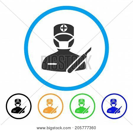 Surgeon rounded icon. Style is a flat surgeon grey symbol inside light blue circle with black, yellow, green, blue versions. Vector designed for web and software interfaces.