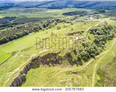 The Walltown Crags at World heritage site Hadrian's Wall in the beautiful Northumberland National Park with Hadrian's Wall Path and Pennine Way
