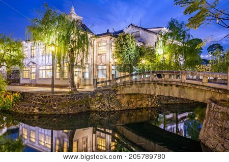 Kurashiki, Okayama, Japan canal and old town at night.