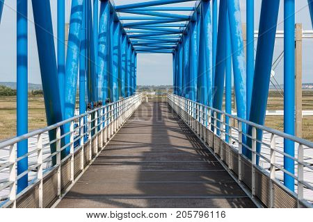 Footbridge over toll booth near Pont de Normandie in France
