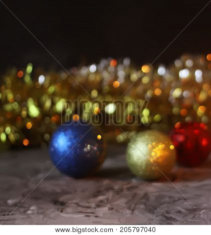 Decorative Balls And Christmas Decorations. Blurred Festive Background.