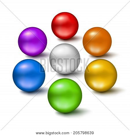 Set of colorful glossy balls isolated on white background. Vector illustration