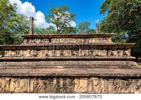 Ruins of Royal Court of king Parakramabahu or Raja Sabha Mandapaya of King Parakramabahu in Polonnaruwa, Sri Lanka