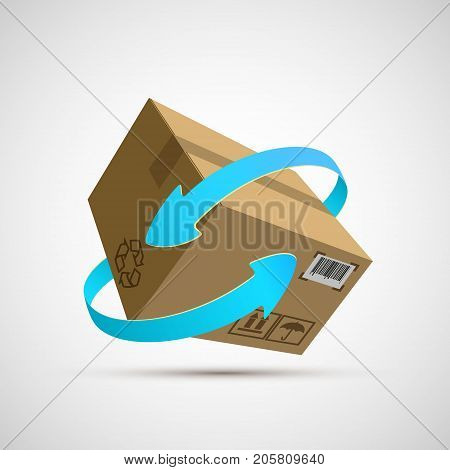 Cargo Delivery. Free And Fast Freight Transportation Around The World. Icon Cardboard Box With Arrow