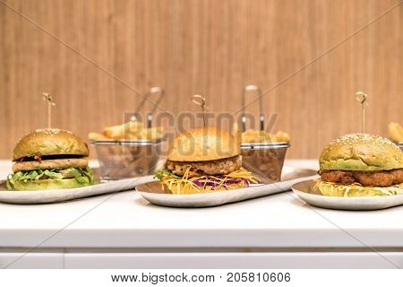 Hamberger with fries fast food