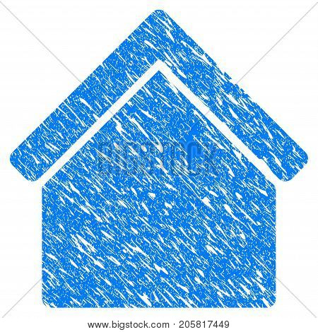 Grunge Home icon with grunge design and unclean texture. Unclean vector blue Home pictogram for rubber seal stamp imitations and watermarks. Draft emblem symbol.