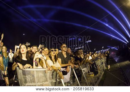 Cluj-Napoca, Romania - August 4, 2017:  Crowd having fun at Ellie Goulding, an English singer and songwriter live concert at Untold Festival, the Best Major Music Festival of Europe