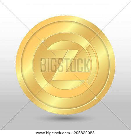 Gold vector zclassic coin on a gray background. Virtual currency