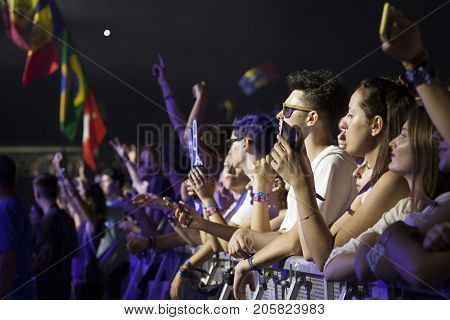 Cluj-Napoca, Romania - August 4, 2017:  Crowd having fun at Ellie Goulding, an English singer and songwriter live concert at Untold Festival, the Best Major Music Festival of Europe