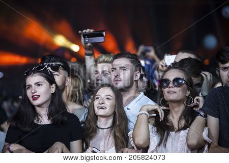 Cluj-Napoca, Romania - August 4, 2017:  Crowd having fun at Ellie Goulding, an English singer and songwriter live concert at Untold Festival, the Best Major Music Festival of Europe