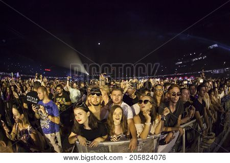 Cluj-Napoca, Romania - August 4, 2017:  Crowd having fun at Ellie Goulding, an English singer and songwriter live concert at Untold Festival, the Best Major Music Festival of Europe