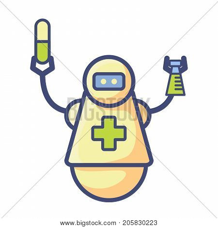 The automated medical mechanism ambulance.health robot doctor with drugs.Artificial intelligence for work medicine.Flat style vector character.A design websites and mobile applications of hospitals.