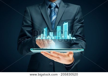 Smart (intelligent) city concept - communication technology (ICT) and Internet of things (IoT) technology integrated to manage city asset.