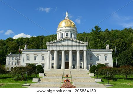 Vermont State House, Montpelier, Vermont, USA. Vermont State House is Greek Revival style built in 1859.