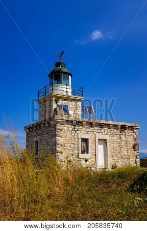 Light house of the Castle of Ayia Mavra at Lefkada island, Greece