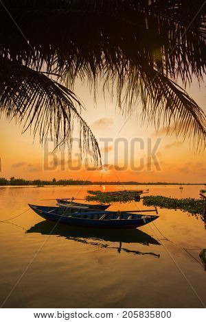 Vinh Cura Dai river in Hoi An Vietnam at sunset