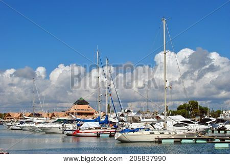 Vilamoura Algarve Portugal - October 26 2015: Luxury yachts in Vilamoura Marina