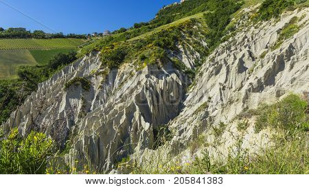 Bright landscape of Badlands in Ripatransone, Italy