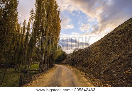 Cycling Mountain Road. Misty Mountain Road In High Mountains. Cloudy Sky With Mountain Road. Azerbai