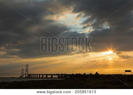 StorebÃÂ¦ltsbroen bridge during sunset. It's a wonderful sight