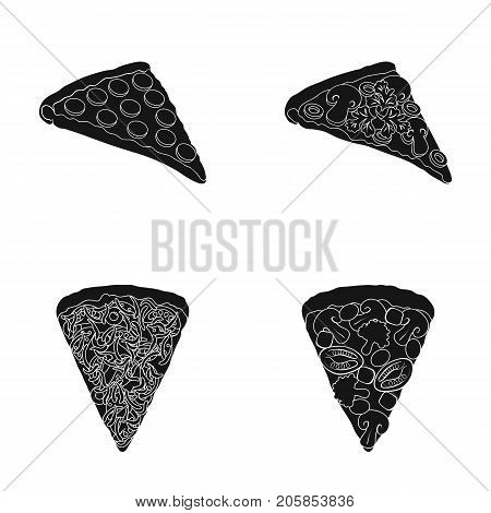 A slice of pizza with different ingredients. Different pizza set collection icons in black style vector symbol stock illustration .