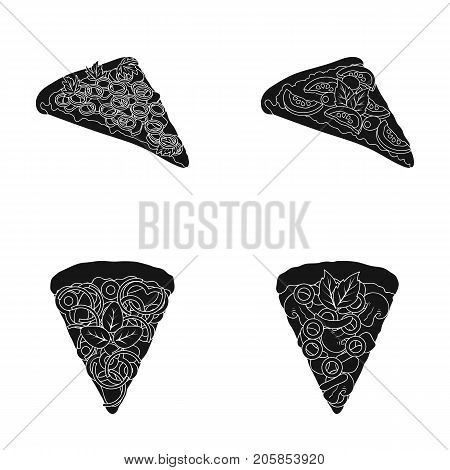 A slice of pizza with different ingredients. Different pizza set collection icons in black style vector symbol stock illustration .