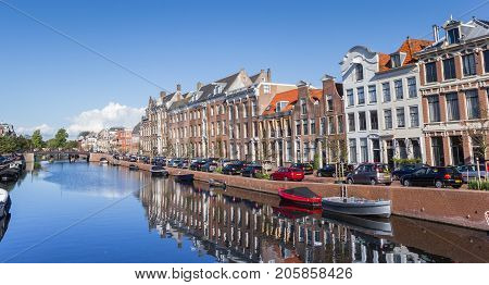 Panorama Of Historic Houses At The Nieuwe Gracht Canal In Haarlem