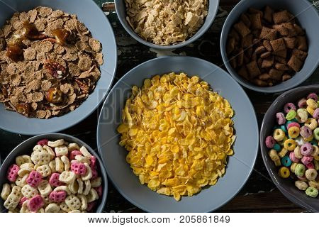 Overhead of various breakfast in bowl
