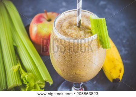 Green Smoothie With Celery, Banana And Apple