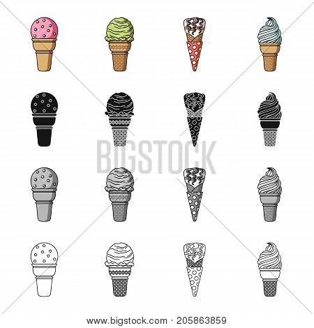 Ice cream, food and dessert. Different types of ice cream set collection icons in cartoon black monochrome outline style vector symbol stock illustration .
