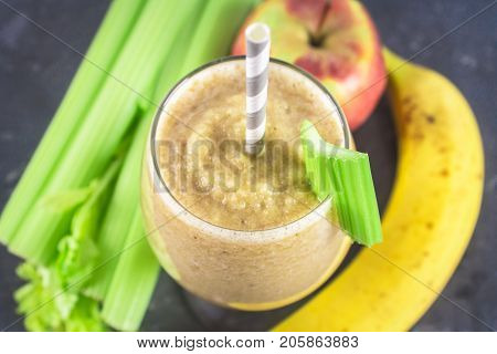 Green Smoothie With Celery, Banana And Apple