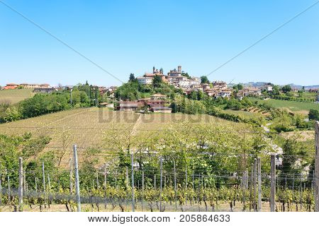 Beautiful Italian landscape. Vineyards from Langhe regionItaly agriculture. Unesco world heritage site