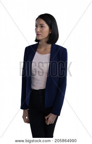 Thoughtful businesswoman against white background