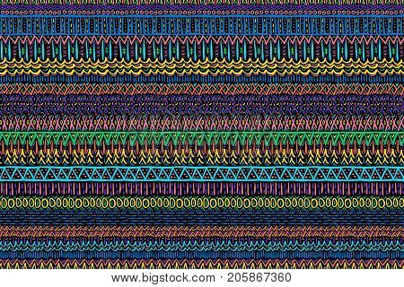 Tribal pattern. Embroidery ornament. Ethnic style. Fabric design effect texture. Boho fashion. Traditional textile. Vector seamless pattern for fashion design interior or printed products.