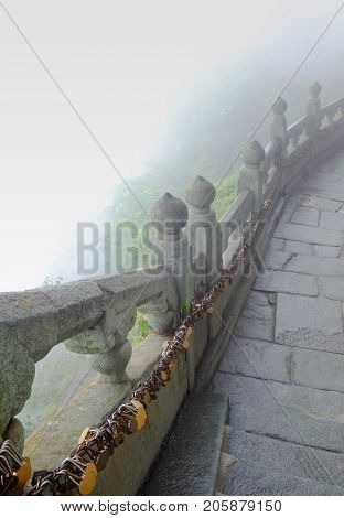 The Wudang MountainsHubei China. Many Taoist monasteries to be found thereIt's world heritate and famous in one of China. This here have a good weather sometime it a lot of the fog. It's especially name