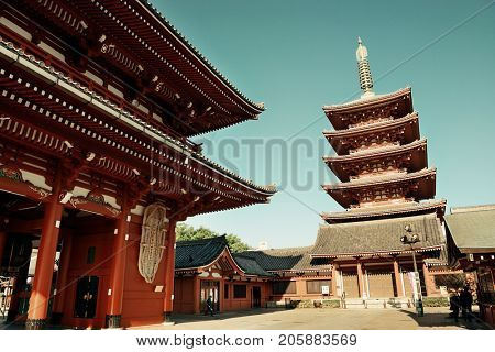 TOKYO, JAPAN - MAY 15: Historical architecture in temple on May 15, 2013 in Tokyo. Sensoji Temple, founded in 645 CE, making it the oldest temple in Tokyo.