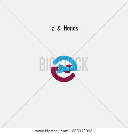 z- Letter abstract icon & hands logo design vector template.Business offerpartnership symbol.Hopehelp concept.Supportteamwork sign.Corporate business & education logotype symbol.Vector illustration