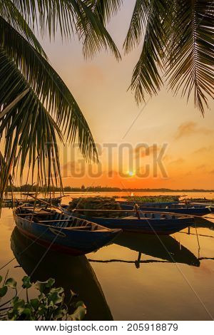 Vinh Cura Dai river in Hoi An Vietnam at sunset