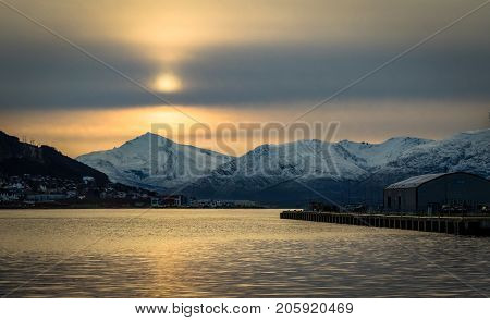 Tromso Mountains Clouds Light And Sun Troms County, Northern Norway