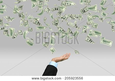 Business Success. Money falling from above. Great image for success prosperity and rich concept